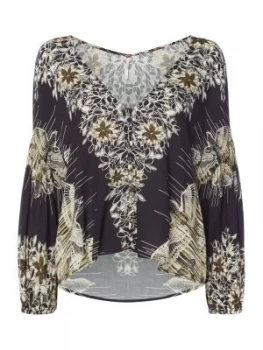 Free People Birds of A Feather Printed Top Black