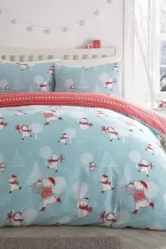 'Christmas Skating Fun' Scandi Print Duvet Cover Set