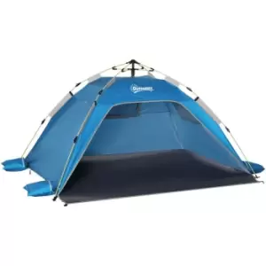 2 Man Pop-up Beach Tent Sun Shade Shelter Hut w/ Windows Doors Hook Sandbags UV Protection Waterproof Outdoor Adventure Garden Sky Blue - Outsunny