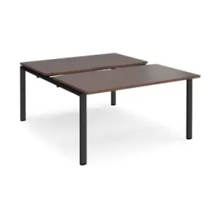 Bench Desk 2 Person Rectangular Desks 1400mm With Sliding Tops Walnut Tops With Black Frames 1600mm Depth Adapt
