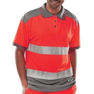BSeen Polo Shirt Hi Vis Polyester Two Tone 2XL RedGrey Ref