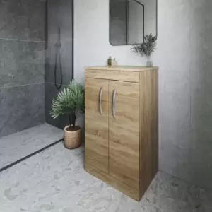 Nuie - Athena Floor Standing 2-Door Vanity Unit and Worktop 500mm Wide - Natural Oak
