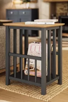Solid Oak Magazine Rack Table Graphite Blue Ready Assembled - Taberno