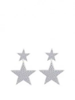 The Love Silver Collection Sterling Silver Micro Set Cubic Zirconia Double Star Drop Earrings