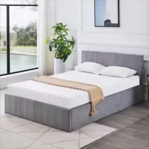 Kosy Koala - Grey Velvet Ottoman Storage Bed Upholstered Fabric Under Bed Gas Lifting Storage Lined Headboard Bed - 4FT small double