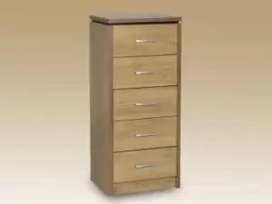 Seconique Charles Oak 5 Drawer Tall Narrow Chest of Drawers Flat Packed