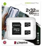 Kingston Canvas Select Plus Multi-Pack 2 x 32GB microSDHC Card + SD Adapter