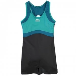 Slazenger Boyleg Swimming Suit Junior Girls - Charcoal/Blue