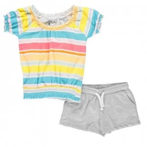 Crafted Junior Girls T-Shirt and Shorts Set - Grey Stripe