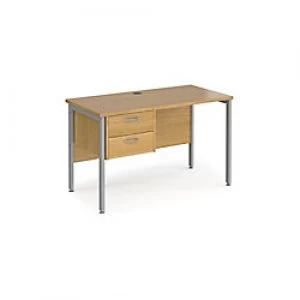 Rectangular Straight Desk Oak Wood H-Frame Legs Silver Maestro 25 1200 x 600 x 725mm 2 Drawer Pedestal
