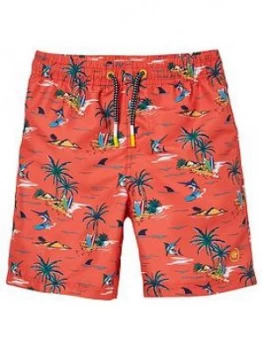 Fat Face Boys Resort Print Board Shorts - Red, Size Age: 6-7 Years