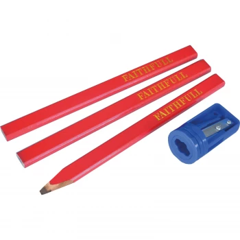 Carpenter's Pencils Red (Pack 3 + Sharpener)