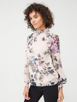 Oasis Floral Shirred Neck Top - Natural, Size 6, Women