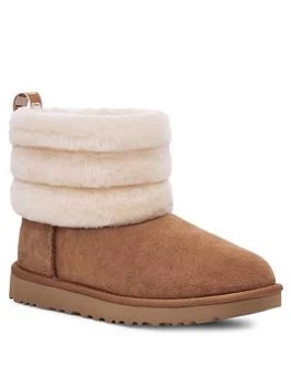 UGG Fluff Mini Quilted Ankle Boot - Chestnut, Size 5, Women
