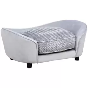 PawHut Glitzy Pet Sofa Couch W/ Wood Frame & Cushions & High Back Plush - Grey