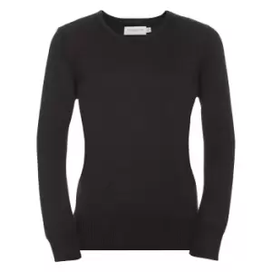 Russell Collection Ladies/Womens V-Neck Knitted Pullover Sweatshirt (S) (Charcoal Marl)