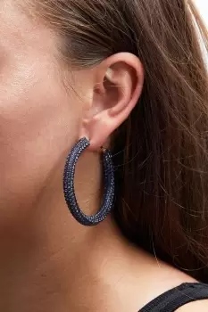 Rose Gold Blue Diamante Tube Hoop Earrings