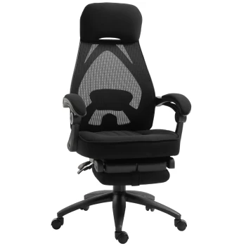 Vinsetto Mesh Swivel Task Chair for Home Office Lunch Break Recliner High Back Adjustable Height with Footrest, Headrest, Black AOSOM UK