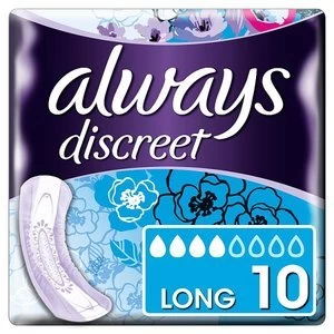 Always Discreet Long Non Winged Sanitary Towels 10 Pack