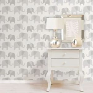 Wallpops Elephant Parade Grey Peel Stick Wallpaper L5500mm W520mm