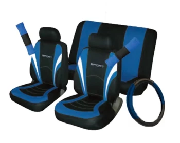 Car Seat, Steering Wheel & Seatbelt Cover Sport - Set - Black/Blue 10991 COSMOS