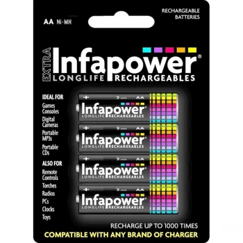 Infapower 2500mAh AA Longlife Rechargeable Batteries - 4 Pack