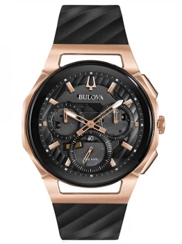Bulova Mens Curv Chronograph Black Silicone Strap Watch