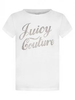 Juicy Couture Girls Short Sleeve Classic Diamante T-Shirt - White, Size Age: 8-9 Years, Women