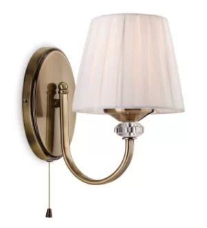 Langham 1 Light Single Indoor Wall Light (Switched) Antique Brass, Pleated Cream Shade, E14