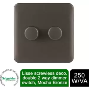Schneider Electric - Lisse Screwless 2 Gang 2 Way Dimmer Switch 250W Mocha Bronze