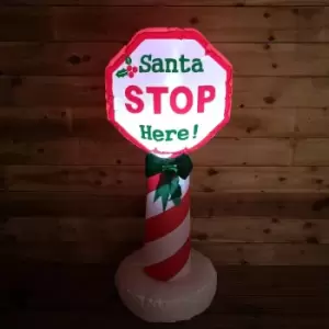1.2m Christmas Outdoor Lit Inflatable Santa Stop Here Sign - Festive