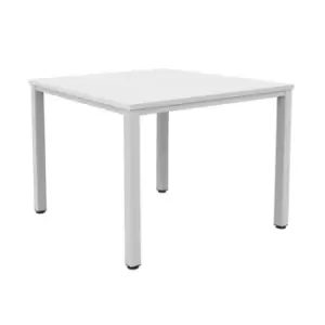 Fraction Infinity Square White Meeting Table With Silver Legs - 120 X 120