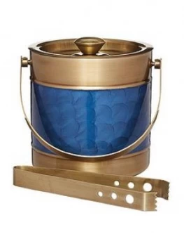 Barcraft Stainless Steel Blue And Brass Finish Ice Bucket With Tongs