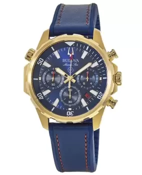 Bulova Marine Star Blue Chronograph Gold Tone Mens Watch 97B168 97B168