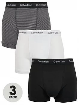 Calvin Klein 3 Pack Trunks - Black/White/Stripe, Black/White Size M Men