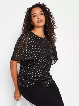 M&Co Foil Angel Sleeve Blouse - Black, Size 16, Women