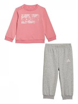 Adidas Infant Girl's Linear Logo Crew & Jog Pant Set, Pink/Grey, Size 9-12 Months, Women