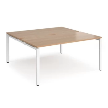 Bench Desk 2 Person Rectangular Desks 1600mm Beech Tops With White Frames 1600mm Depth Adapt