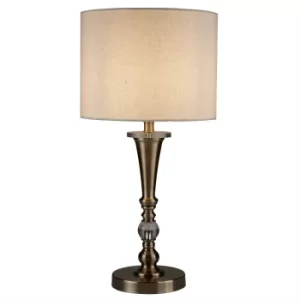 Oscar 1 Light Table Lamp Antique Brass, Cream with Linen Shade, E27