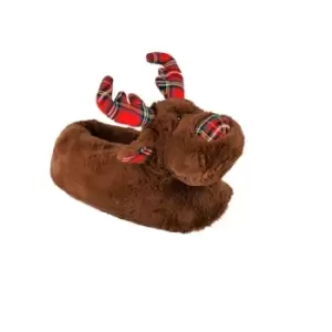 Slumberzzz Unisex Adults Tartan Reindeer Slippers (UK 5-6) (Brown)