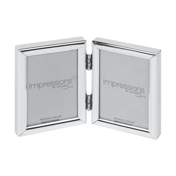 2.5" x 3.5" - Impressions Silver Plated Double Photo Frame