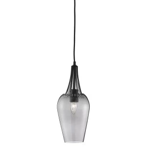 1 Light Ceiling Pendant Black with Smoked Glass Shade, E27