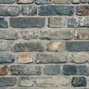 Grandeco Industrial Rustic Brick Neutral Charcoal Textured Wallpaper