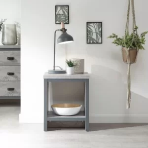 Grey Lamp Side Table Industrial Distressed Style Shelf Storage Occasional Table