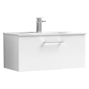Arno Gloss White 800mm Wall Hung Single Drawer Vanity Unit with 18mm Profile Basin - ARN125B - Gloss White - Nuie