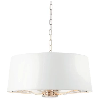 Endon Collection Lighting - Multi Arm Cylindrical Pendant Light Bright Nickel Plate, Vintage White Fabric
