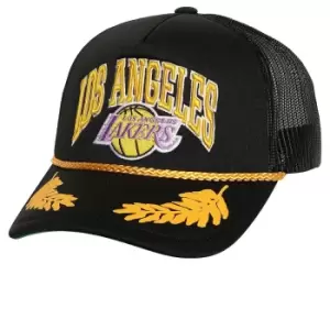 Mitchell And Ness Nba Los Angeles Lakers Gold Leaf Trucker Cap, Black/lakers