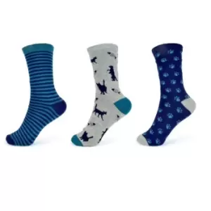 Foxbury Womens/Ladies Cotton Rich Socks (Pack Of 3) (UK 4-7) (Blue/Grey)