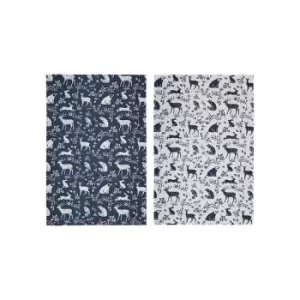 Forest Friends Navy Pack of Two Cotton Tea Towels - Ulster Weavers