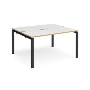 Bench Desk 2 Person Rectangular Desks 1400mm With Sliding Tops White/Oak Tops With Black Frames 1200mm Depth Adapt